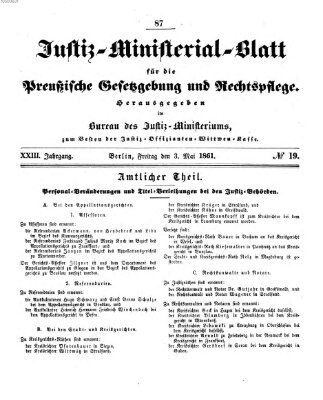 Justiz-Ministerialblatt für die preußische Gesetzgebung und Rechtspflege Freitag 3. Mai 1861