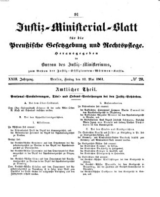 Justiz-Ministerialblatt für die preußische Gesetzgebung und Rechtspflege Freitag 10. Mai 1861