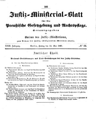 Justiz-Ministerialblatt für die preußische Gesetzgebung und Rechtspflege Freitag 24. Mai 1861