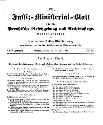 Justiz-Ministerialblatt für die preußische Gesetzgebung und Rechtspflege Freitag 31. Mai 1861