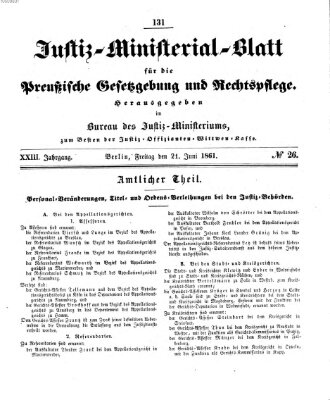 Justiz-Ministerialblatt für die preußische Gesetzgebung und Rechtspflege Freitag 21. Juni 1861