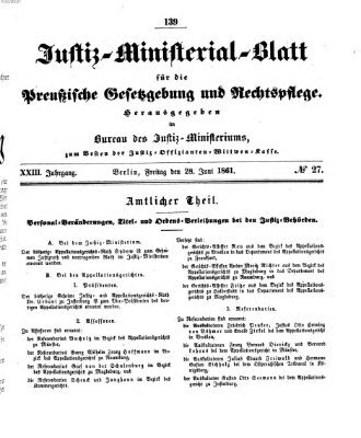 Justiz-Ministerialblatt für die preußische Gesetzgebung und Rechtspflege Freitag 28. Juni 1861