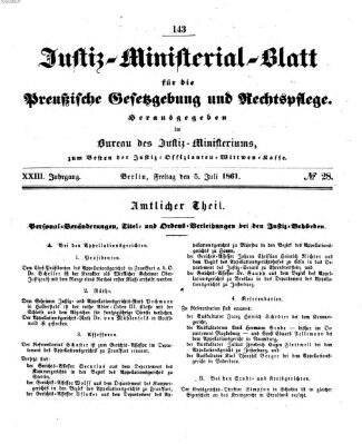 Justiz-Ministerialblatt für die preußische Gesetzgebung und Rechtspflege Freitag 5. Juli 1861