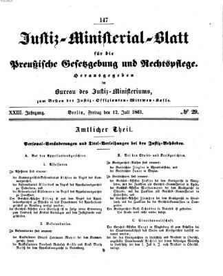 Justiz-Ministerialblatt für die preußische Gesetzgebung und Rechtspflege Freitag 12. Juli 1861