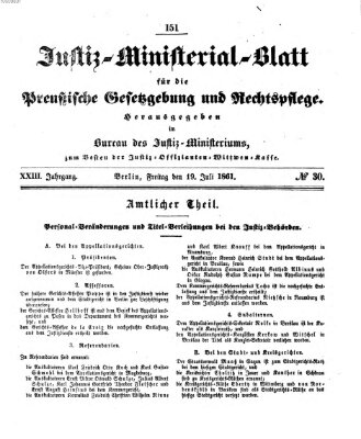 Justiz-Ministerialblatt für die preußische Gesetzgebung und Rechtspflege Freitag 19. Juli 1861