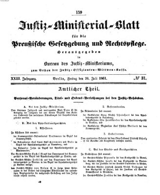 Justiz-Ministerialblatt für die preußische Gesetzgebung und Rechtspflege Freitag 26. Juli 1861