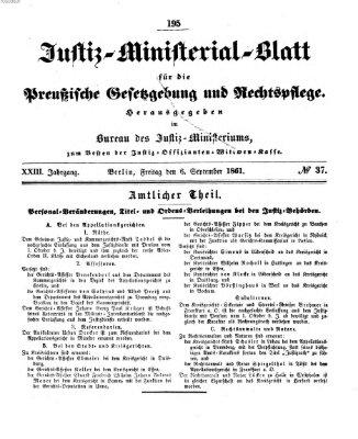 Justiz-Ministerialblatt für die preußische Gesetzgebung und Rechtspflege Freitag 6. September 1861