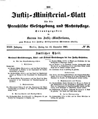 Justiz-Ministerialblatt für die preußische Gesetzgebung und Rechtspflege Freitag 13. September 1861