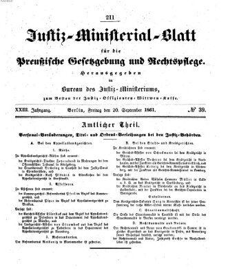 Justiz-Ministerialblatt für die preußische Gesetzgebung und Rechtspflege Freitag 20. September 1861