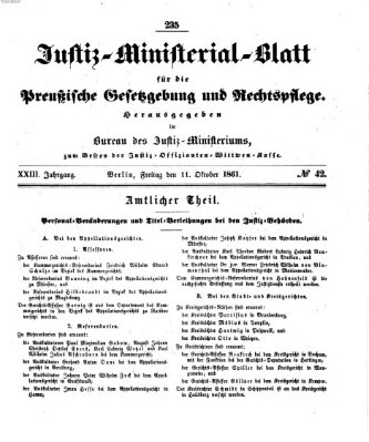 Justiz-Ministerialblatt für die preußische Gesetzgebung und Rechtspflege Freitag 11. Oktober 1861