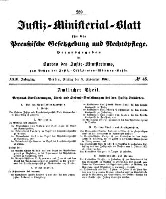 Justiz-Ministerialblatt für die preußische Gesetzgebung und Rechtspflege Freitag 8. November 1861