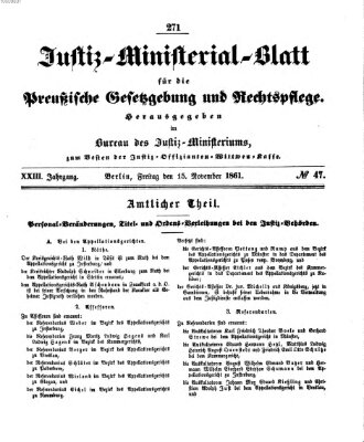 Justiz-Ministerialblatt für die preußische Gesetzgebung und Rechtspflege Freitag 15. November 1861