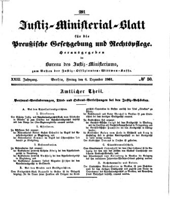 Justiz-Ministerialblatt für die preußische Gesetzgebung und Rechtspflege Freitag 6. Dezember 1861