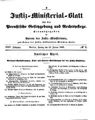 Justiz-Ministerialblatt für die preußische Gesetzgebung und Rechtspflege Freitag 10. Januar 1862