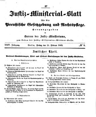 Justiz-Ministerialblatt für die preußische Gesetzgebung und Rechtspflege Freitag 21. Februar 1862