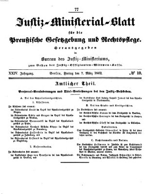 Justiz-Ministerialblatt für die preußische Gesetzgebung und Rechtspflege Freitag 7. März 1862