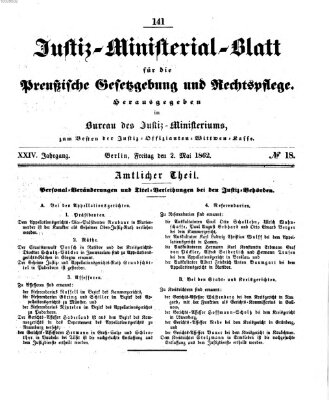 Justiz-Ministerialblatt für die preußische Gesetzgebung und Rechtspflege Freitag 2. Mai 1862