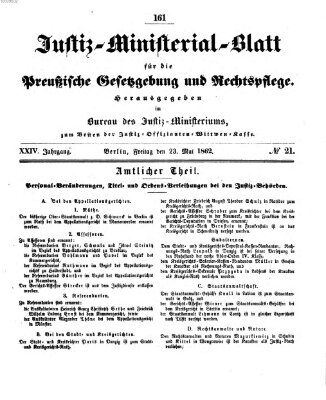 Justiz-Ministerialblatt für die preußische Gesetzgebung und Rechtspflege Freitag 23. Mai 1862