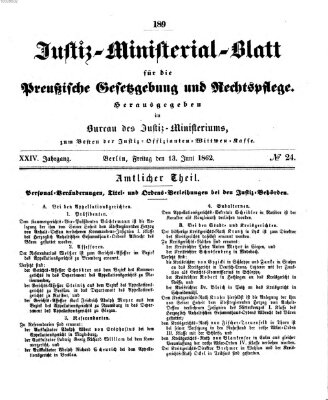 Justiz-Ministerialblatt für die preußische Gesetzgebung und Rechtspflege Freitag 13. Juni 1862