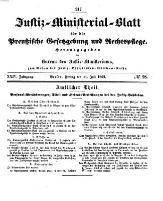 Justiz-Ministerialblatt für die preußische Gesetzgebung und Rechtspflege Freitag 11. Juli 1862