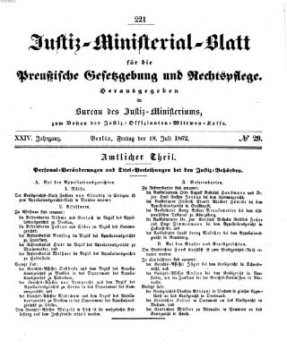 Justiz-Ministerialblatt für die preußische Gesetzgebung und Rechtspflege Freitag 18. Juli 1862