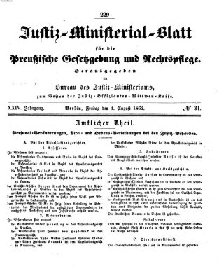 Justiz-Ministerialblatt für die preußische Gesetzgebung und Rechtspflege Freitag 1. August 1862