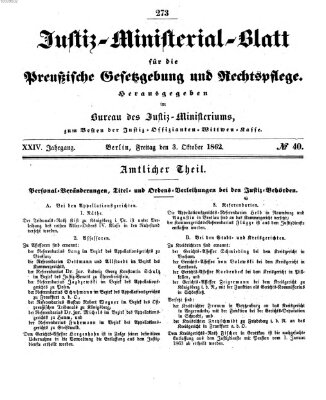 Justiz-Ministerialblatt für die preußische Gesetzgebung und Rechtspflege Freitag 3. Oktober 1862