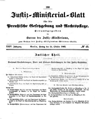 Justiz-Ministerialblatt für die preußische Gesetzgebung und Rechtspflege Freitag 24. Oktober 1862