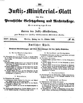 Justiz-Ministerialblatt für die preußische Gesetzgebung und Rechtspflege Freitag 31. Oktober 1862