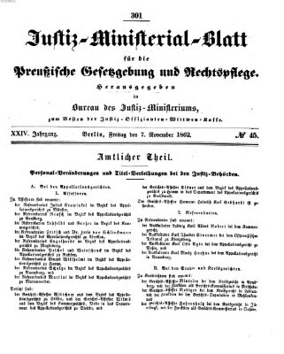 Justiz-Ministerialblatt für die preußische Gesetzgebung und Rechtspflege Freitag 7. November 1862