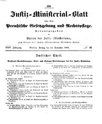 Justiz-Ministerialblatt für die preußische Gesetzgebung und Rechtspflege Freitag 14. November 1862