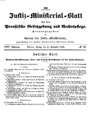 Justiz-Ministerialblatt für die preußische Gesetzgebung und Rechtspflege Freitag 21. November 1862