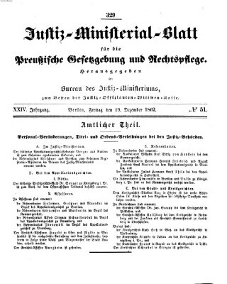 Justiz-Ministerialblatt für die preußische Gesetzgebung und Rechtspflege Freitag 19. Dezember 1862