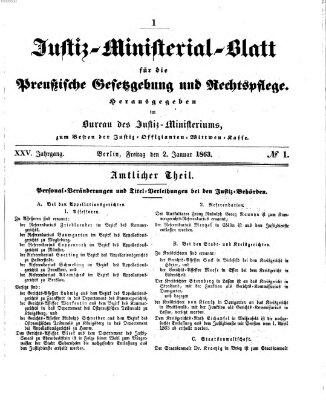 Justiz-Ministerialblatt für die preußische Gesetzgebung und Rechtspflege Freitag 2. Januar 1863