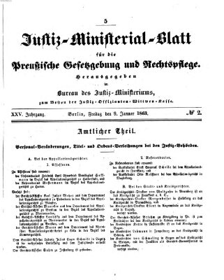 Justiz-Ministerialblatt für die preußische Gesetzgebung und Rechtspflege Freitag 9. Januar 1863