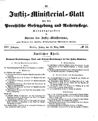 Justiz-Ministerialblatt für die preußische Gesetzgebung und Rechtspflege Freitag 13. März 1863