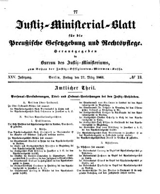 Justiz-Ministerialblatt für die preußische Gesetzgebung und Rechtspflege Freitag 27. März 1863