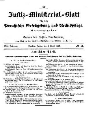 Justiz-Ministerialblatt für die preußische Gesetzgebung und Rechtspflege Freitag 3. April 1863