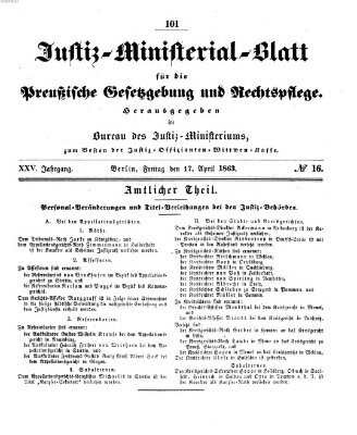 Justiz-Ministerialblatt für die preußische Gesetzgebung und Rechtspflege Freitag 17. April 1863