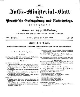 Justiz-Ministerialblatt für die preußische Gesetzgebung und Rechtspflege Freitag 8. Mai 1863