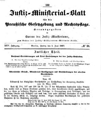 Justiz-Ministerialblatt für die preußische Gesetzgebung und Rechtspflege Freitag 5. Juni 1863