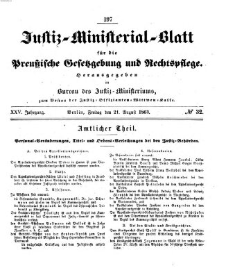 Justiz-Ministerialblatt für die preußische Gesetzgebung und Rechtspflege Freitag 21. August 1863