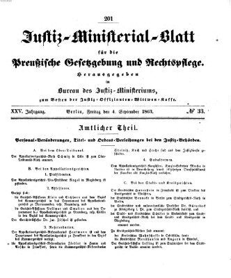 Justiz-Ministerialblatt für die preußische Gesetzgebung und Rechtspflege Freitag 4. September 1863