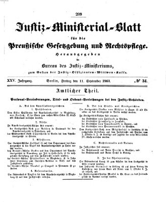 Justiz-Ministerialblatt für die preußische Gesetzgebung und Rechtspflege Freitag 11. September 1863