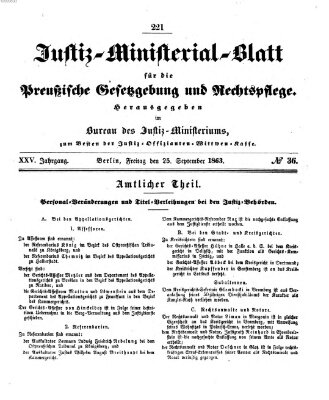 Justiz-Ministerialblatt für die preußische Gesetzgebung und Rechtspflege Freitag 25. September 1863