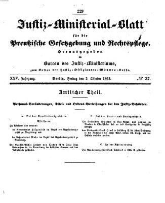 Justiz-Ministerialblatt für die preußische Gesetzgebung und Rechtspflege Freitag 2. Oktober 1863