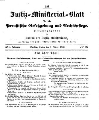 Justiz-Ministerialblatt für die preußische Gesetzgebung und Rechtspflege Freitag 9. Oktober 1863