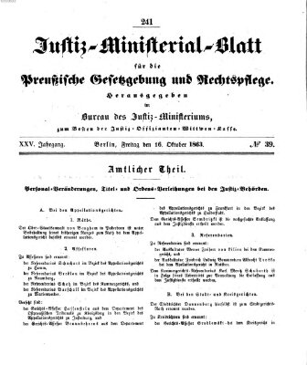 Justiz-Ministerialblatt für die preußische Gesetzgebung und Rechtspflege Freitag 16. Oktober 1863