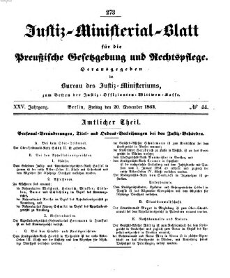 Justiz-Ministerialblatt für die preußische Gesetzgebung und Rechtspflege Freitag 20. November 1863