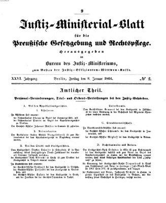 Justiz-Ministerialblatt für die preußische Gesetzgebung und Rechtspflege Freitag 8. Januar 1864